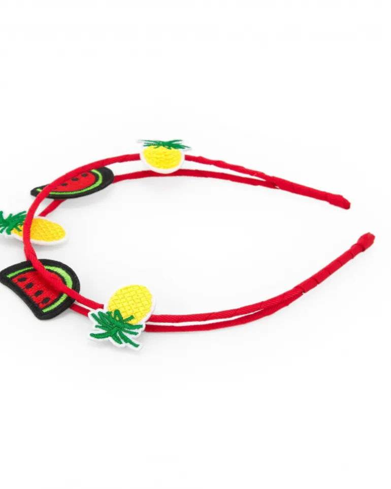 Diadème rouge pour fille avec broderies de fruits