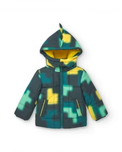 Doudoune garçon à capuche et imprimé géométrique collection Cyber Dino