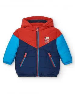 Doudoune garçon bleue et rouge à capuche collection Big Brains