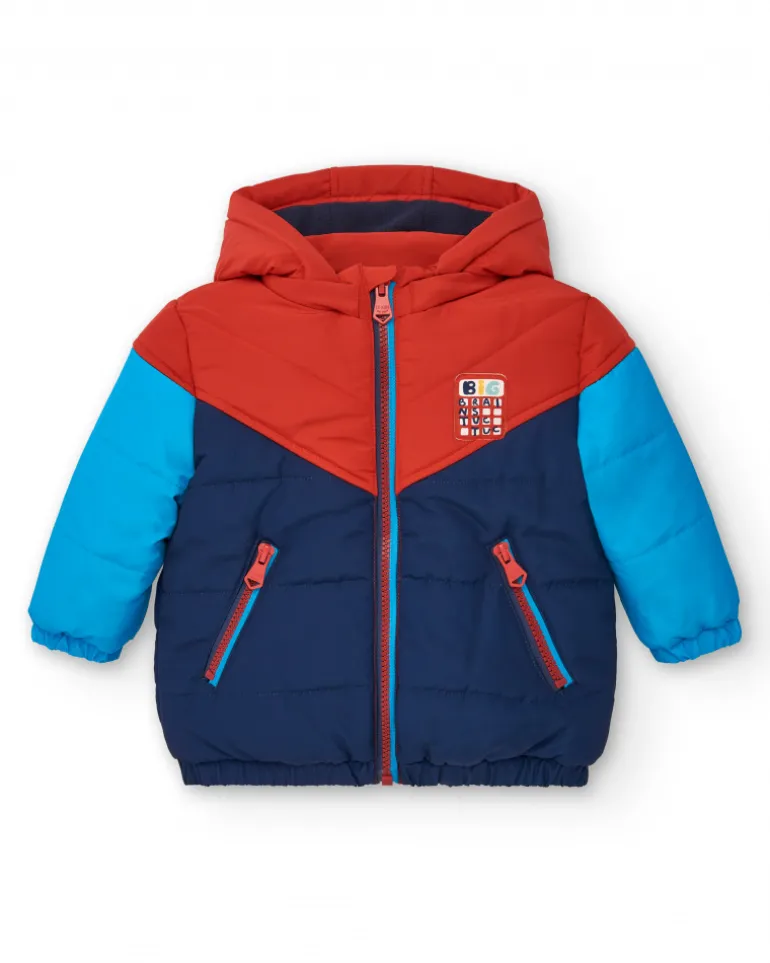 Doudoune garçon bleue et rouge à capuche collection Big Brains