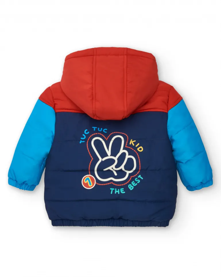 Doudoune garçon bleue et rouge à capuche collection Big Brains