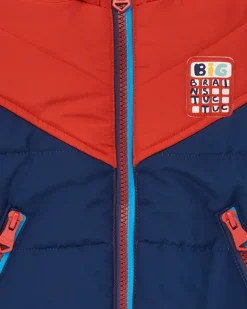 Doudoune garçon bleue et rouge à capuche collection Big Brains