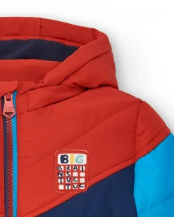 Doudoune garçon bleue et rouge à capuche collection Big Brains