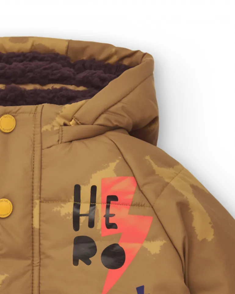 Doudoune garçon marron imprimé "Hero" de la collection Super Natural