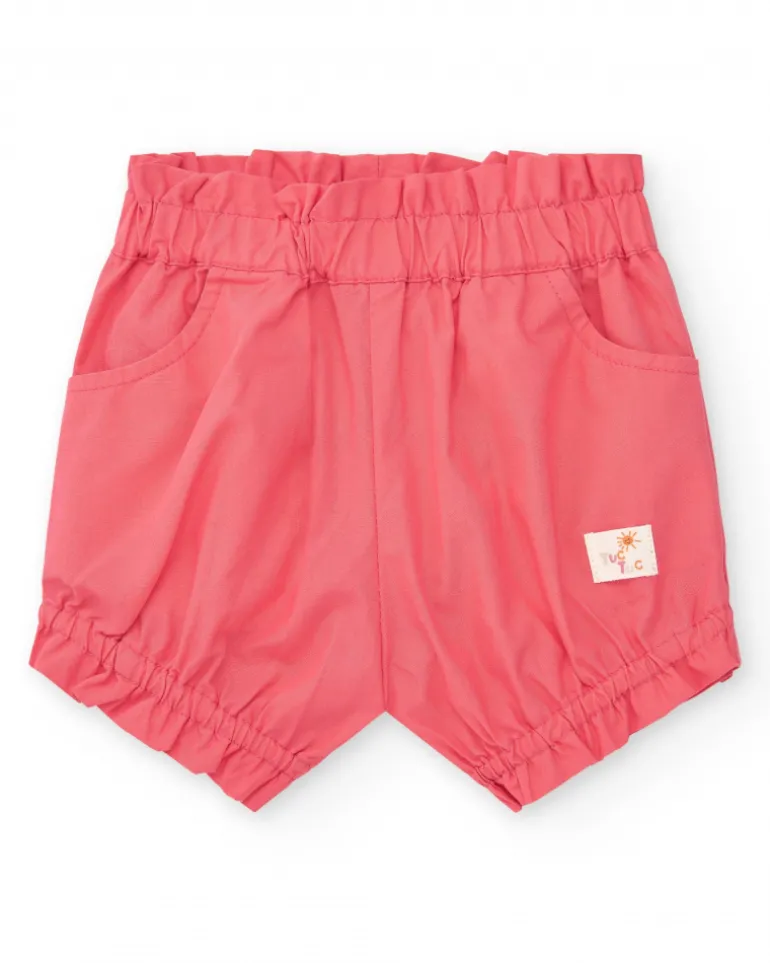 Ensemble blanc et corail pour fille avec t-shirt de feuilles tropicales et shorts froncés