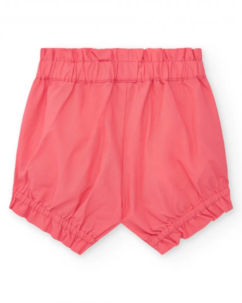 Ensemble blanc et corail pour fille avec t-shirt de feuilles tropicales et shorts froncés