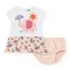 Ensemble blanc pour fille avec robe d'éléphant et culotte tropicale