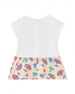 Ensemble blanc pour fille avec robe d'éléphant et culotte tropicale