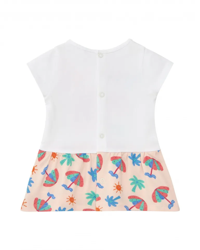 Ensemble blanc pour fille avec robe d'éléphant et culotte tropicale