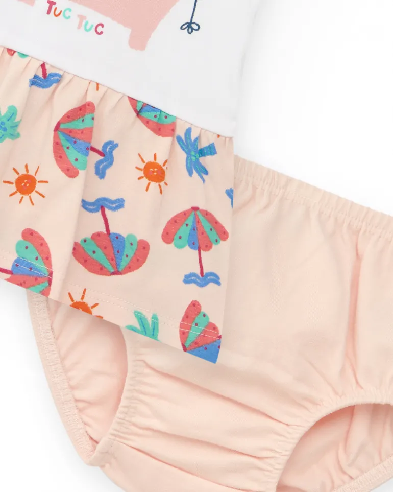 Ensemble blanc pour fille avec robe d'éléphant et culotte tropicale