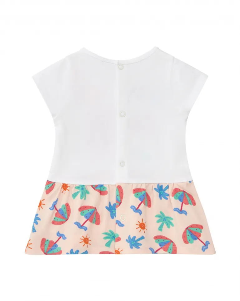 Ensemble blanc pour fille avec robe d'éléphant et culotte tropicale