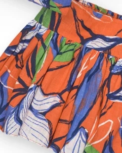 Ensemble chemise courte et jupe pour fille en orange et bleu avec imprimé floral