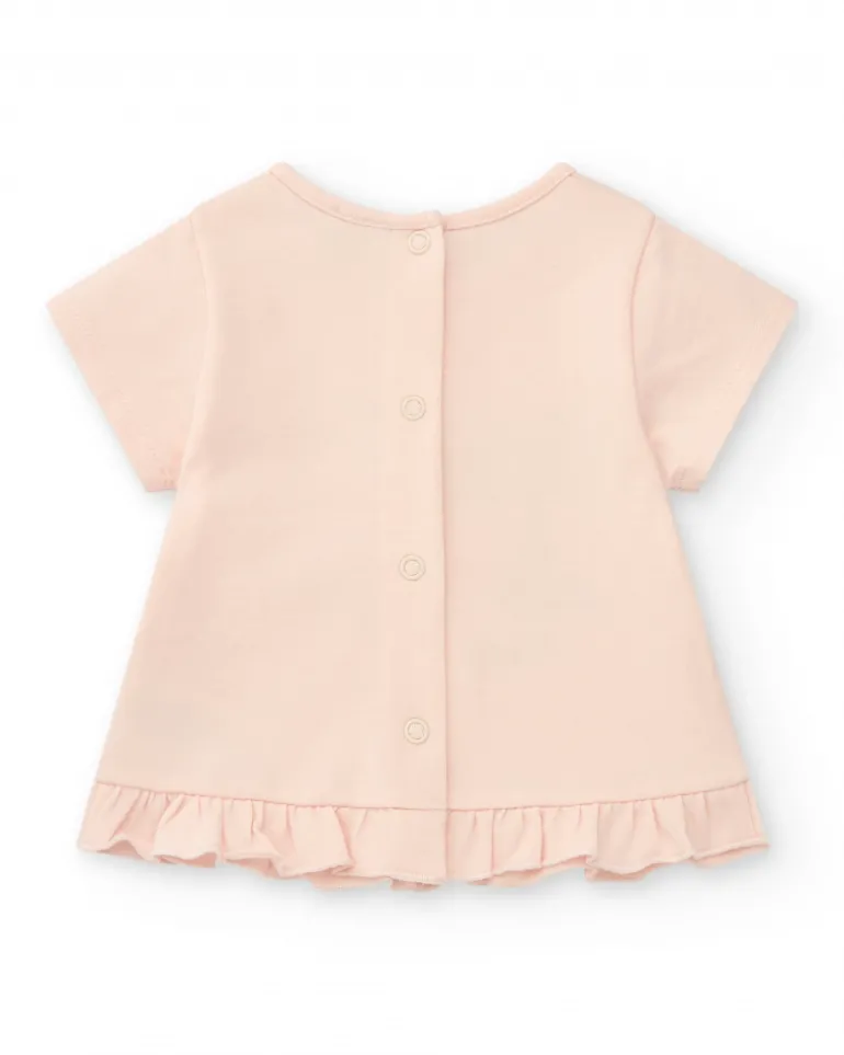 Ensemble crème et rose pour fille avec t-shirt d'éléphant, pantalon long et veste