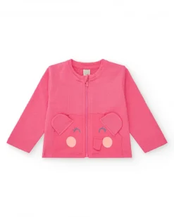 Ensemble crème et rose pour fille avec t-shirt d'éléphant, pantalon long et veste