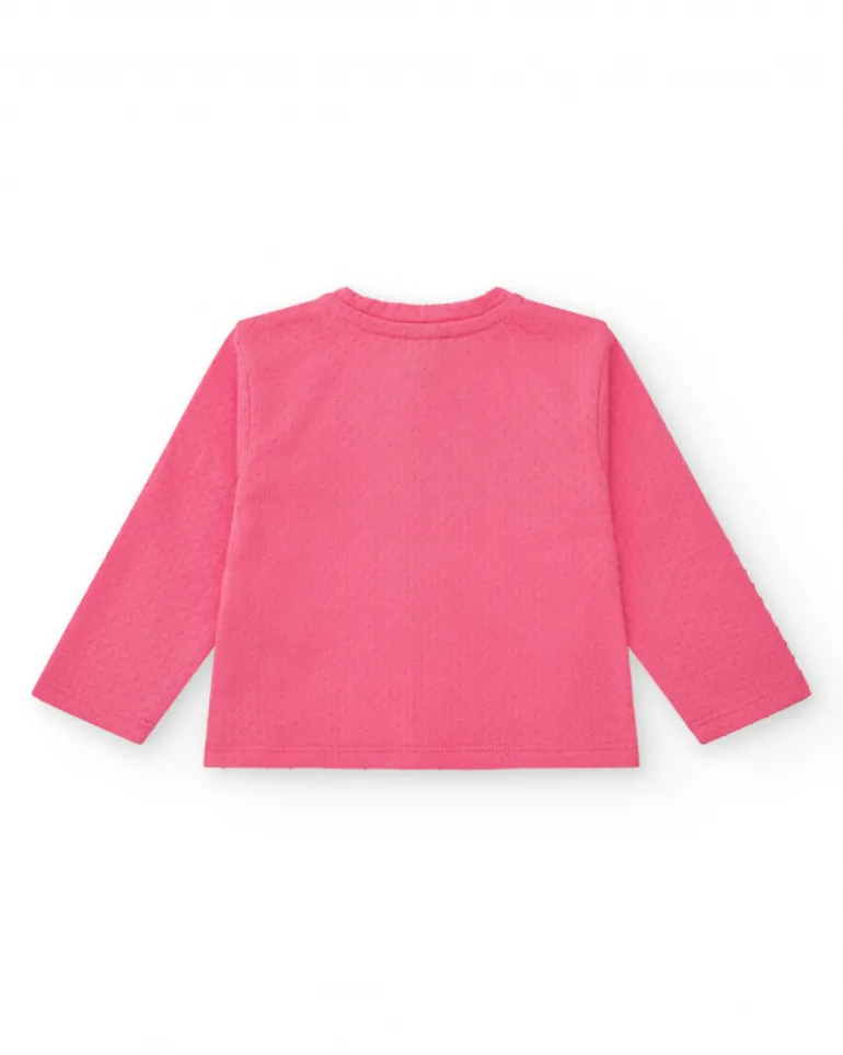 Ensemble crème et rose pour fille avec t-shirt d'éléphant, pantalon long et veste