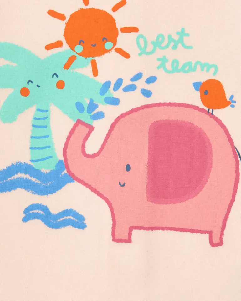 Ensemble crème et rose pour fille avec t-shirt d'éléphant, pantalon long et veste
