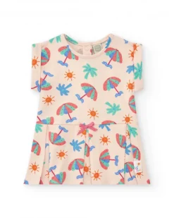 Ensemble crème pour fille avec robe de parasols et culotte rose