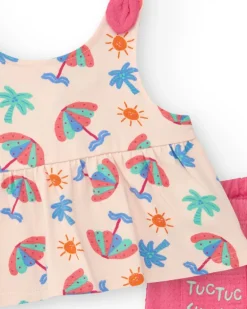 Ensemble crème pour fille avec blouse de parapluies et shorts roses à volants