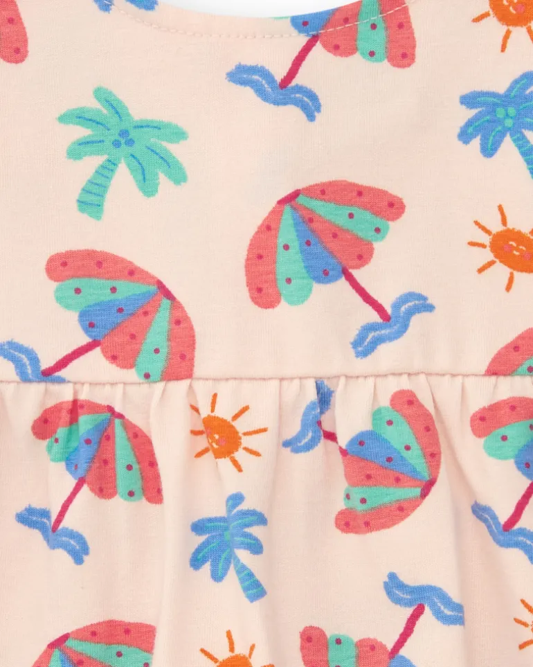 Ensemble crème pour fille avec blouse de parapluies et shorts roses à volants