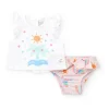 Ensemble de bain pour fille avec t-shirt blanc de palmier et culotte rose à volants