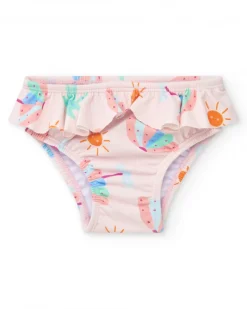 Ensemble de bain pour fille avec t-shirt blanc de palmier et culotte rose à volants