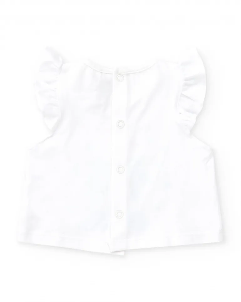 Ensemble de bain pour fille avec t-shirt blanc de palmier et culotte rose à volants