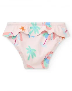 Ensemble de bain pour fille avec t-shirt blanc de palmier et culotte rose à volants