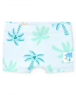 Ensemble de bain pour garçon avec t-shirt blanc de palmier et pantalon bleu à imprimé tropical