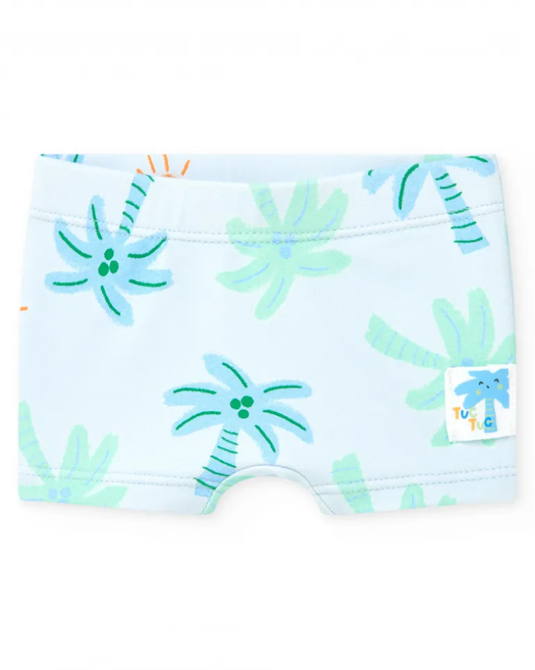 Ensemble de bain pour garçon avec t-shirt blanc de palmier et pantalon bleu à imprimé tropical