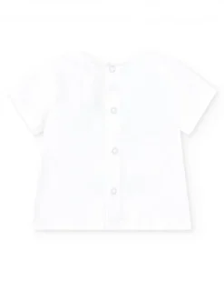 Ensemble de bain pour garçon avec t-shirt blanc de palmier et pantalon bleu à imprimé tropical
