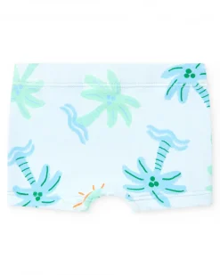 Ensemble de bain pour garçon avec t-shirt blanc de palmier et pantalon bleu à imprimé tropical