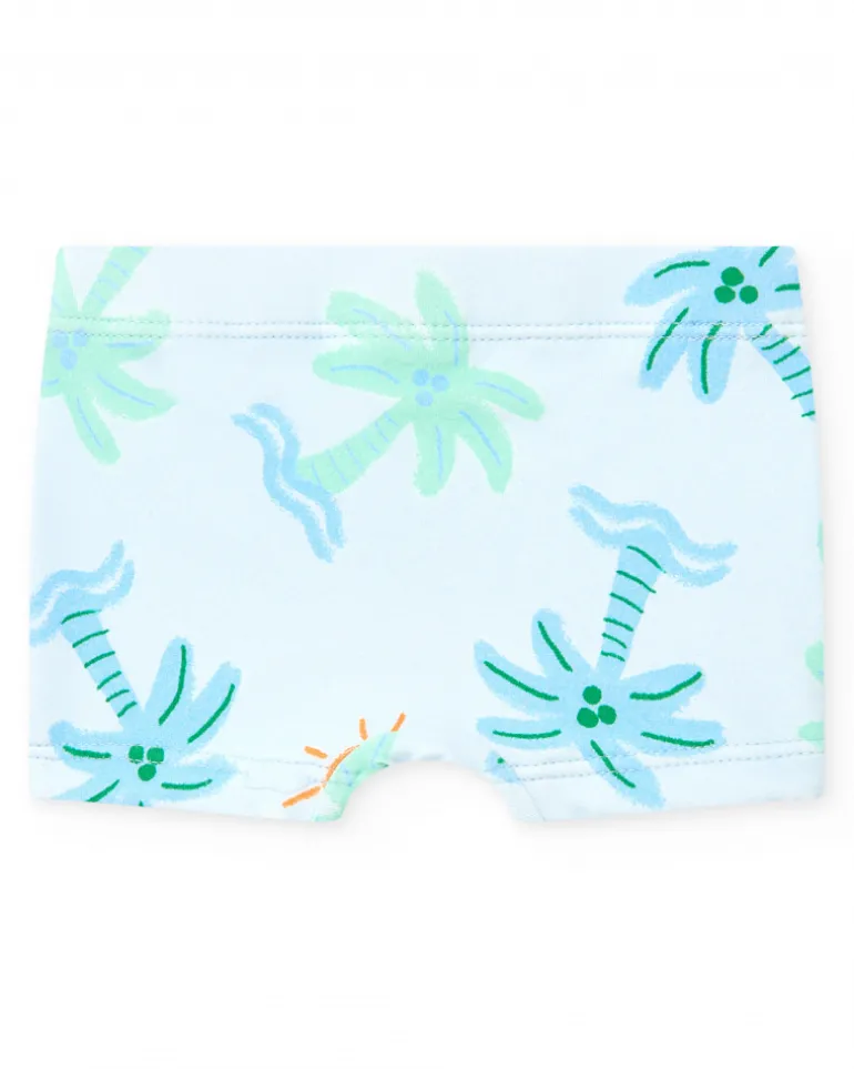 Ensemble de bain pour garçon avec t-shirt blanc de palmier et pantalon bleu à imprimé tropical