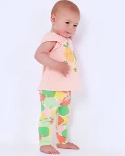 Ensemble en polaire pour fille avec t-shirt de fruits, leggings imprimés et veste jaune