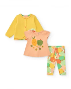 Ensemble en polaire pour fille avec t-shirt de fruits, leggings imprimés et veste jaune