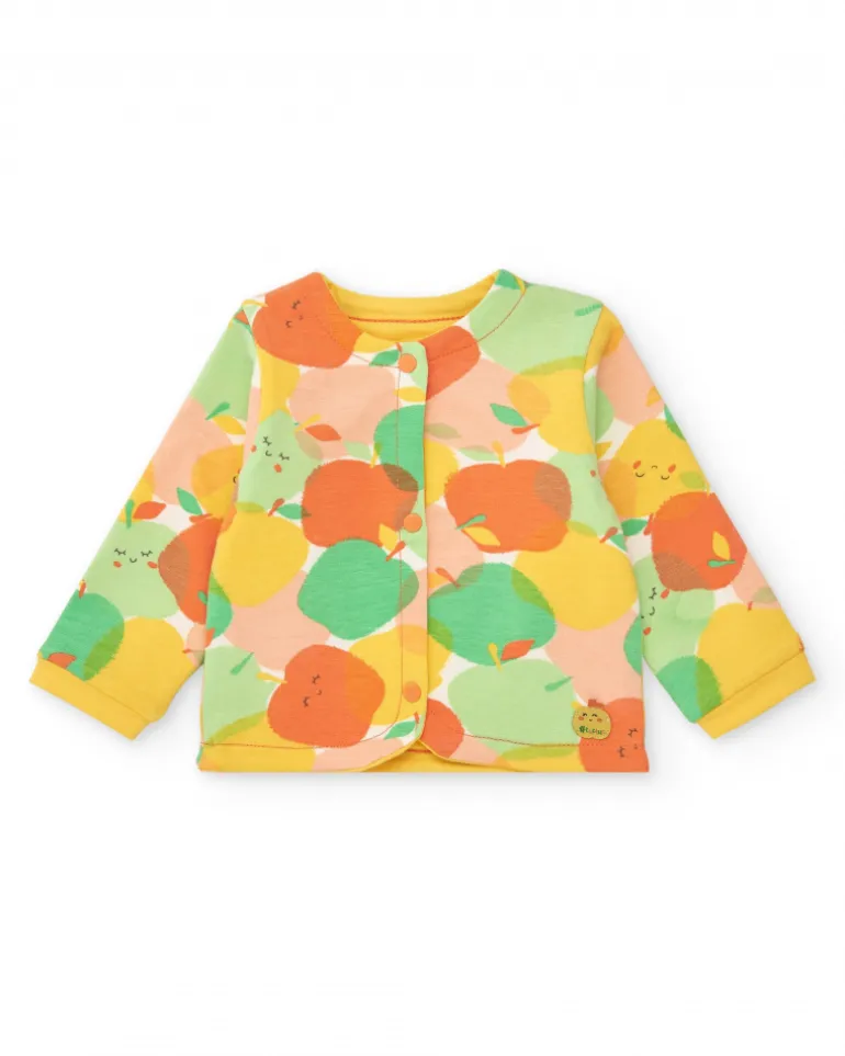 Ensemble en polaire pour fille avec t-shirt de fruits, leggings imprimés et veste jaune