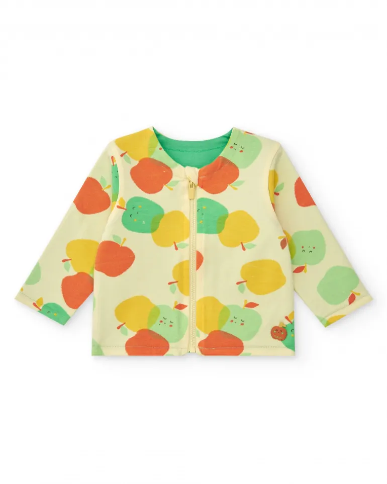 Ensemble en polaire pour garçon avec t-shirt de pommes, pantalon vert et veste à fermeture éclair