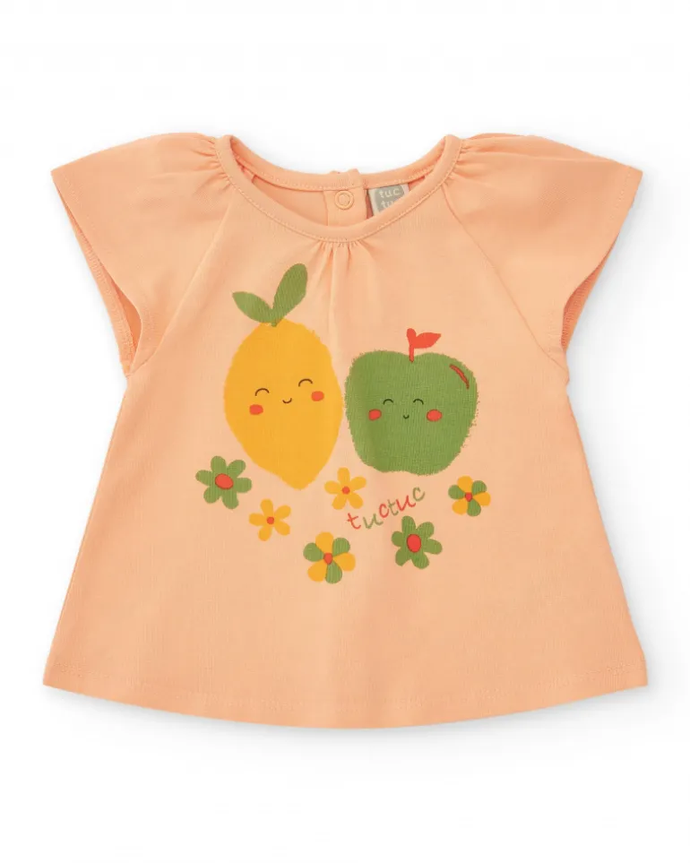 Ensemble en polaire pour fille avec t-shirt de fruits, leggings imprimés et veste jaune