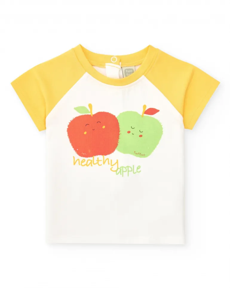 Ensemble en polaire pour garçon avec t-shirt de pommes, pantalon vert et veste à fermeture éclair
