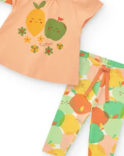 Ensemble en polaire pour fille avec t-shirt de fruits, leggings imprimés et veste jaune