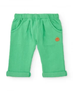 Ensemble en polaire pour garçon avec t-shirt de pommes, pantalon vert et veste à fermeture éclair