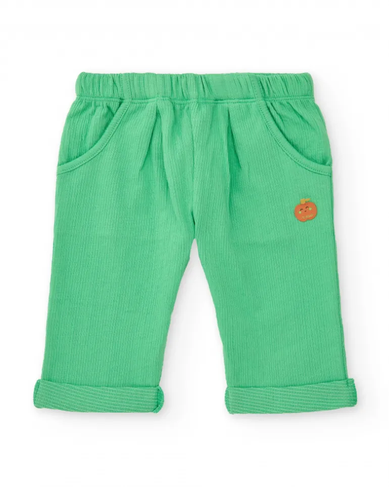 Ensemble en polaire pour garçon avec t-shirt de pommes, pantalon vert et veste à fermeture éclair