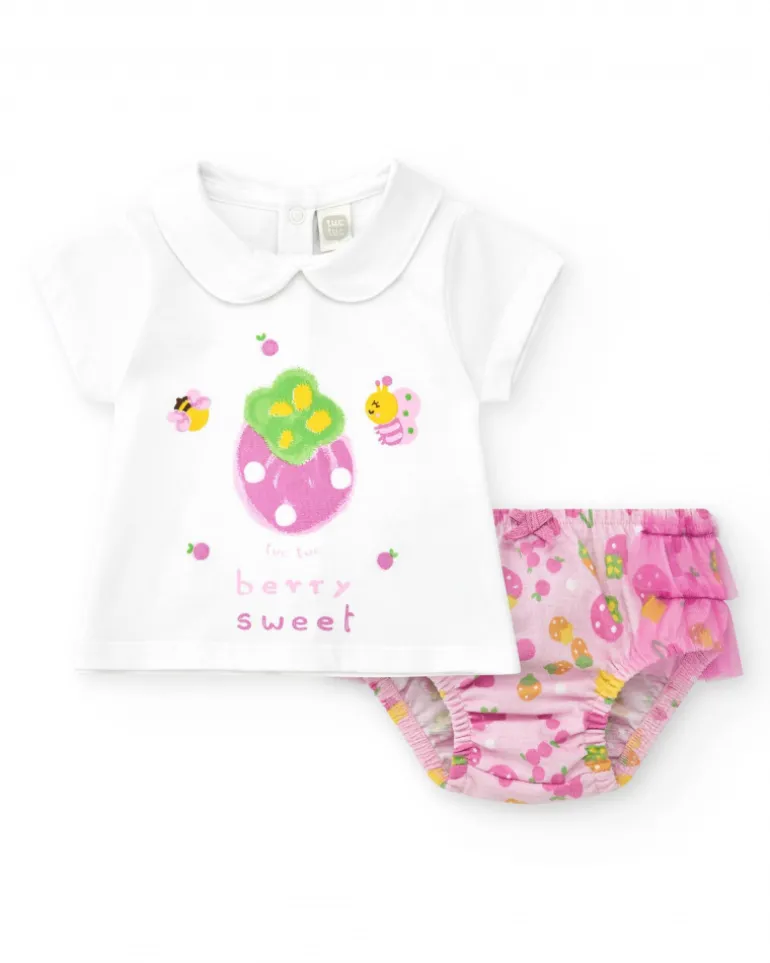 Ensemble en tricot pour fille avec t-shirt et culotte blanche imprimée