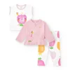 Ensemble en tricot pour fille de trois pièces en blanc et rose avec imprimé