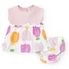 Ensemble en tricot pour fille avec robe sans manches imprimée