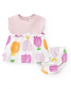 Ensemble en tricot pour fille avec robe sans manches imprimée