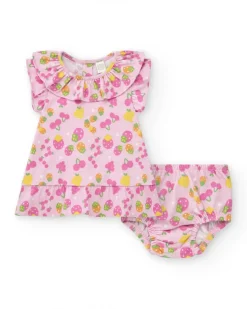 Ensemble en tricot pour fille avec robe rose imprimée de fruits