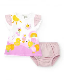 Ensemble en tricot pour fille avec robe blanche imprimée