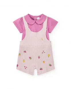 Ensemble en tricot pour fille avec salopette côtelée lilas imprimée de fruits