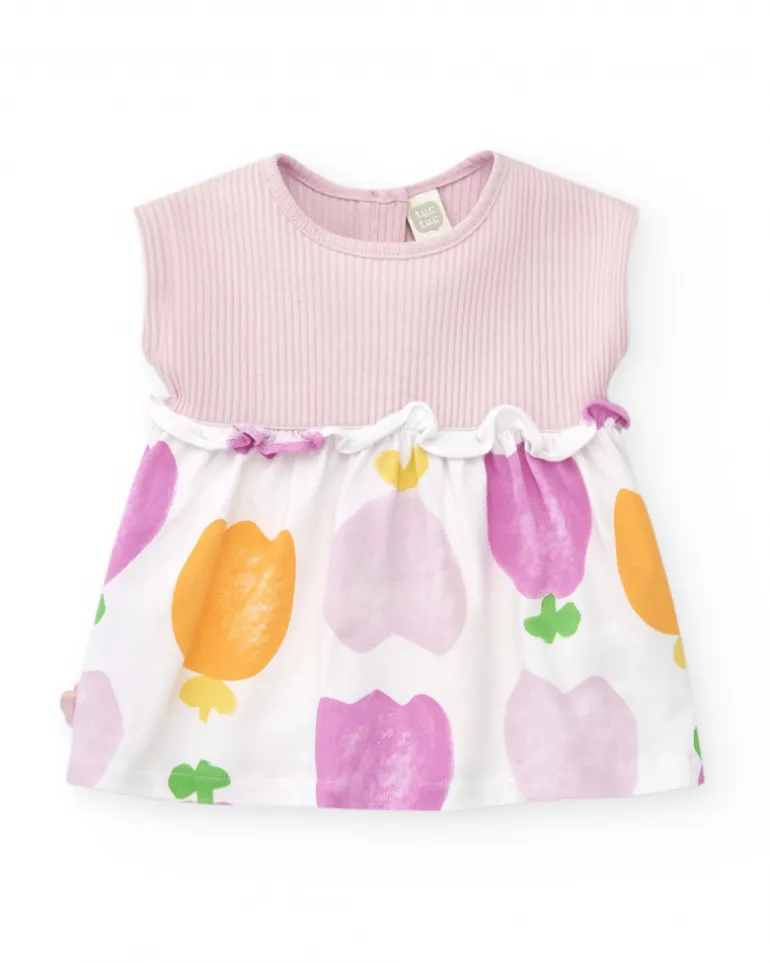 Ensemble en tricot pour fille avec robe sans manches imprimée