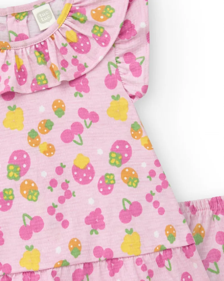 Ensemble en tricot pour fille avec robe rose imprimée de fruits